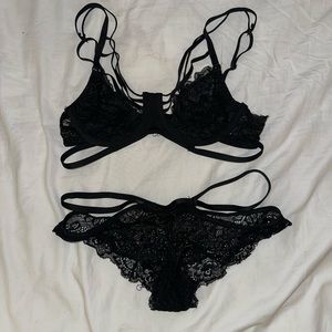 Pink Lipstick Black Lingerie set